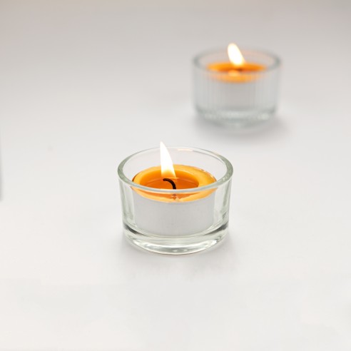 Glass candlestick for tealight candles, transperent
