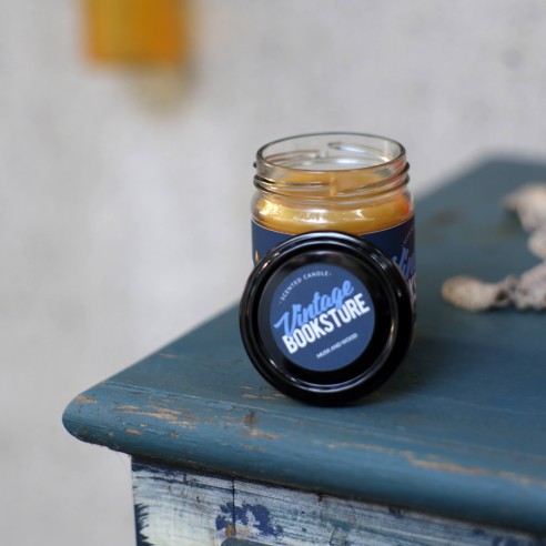 Vintage Bookstore scented natural beeswax candle, jar