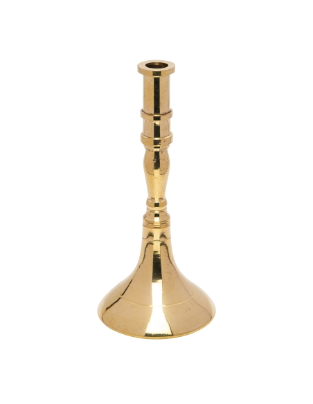 Small gold-colored candlestick for slim tapper candles, conic, brass