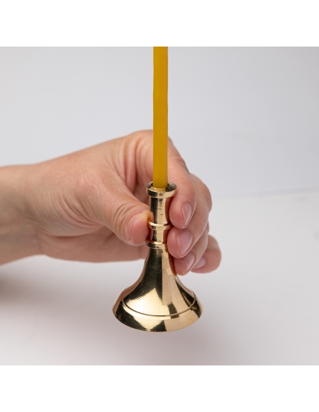 Small gold color candlestick for slim tapper candles, conic, brass, short-size