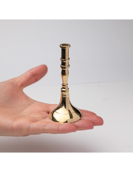 Small gold-colored candlestick for slim tapper candles, conic, brass