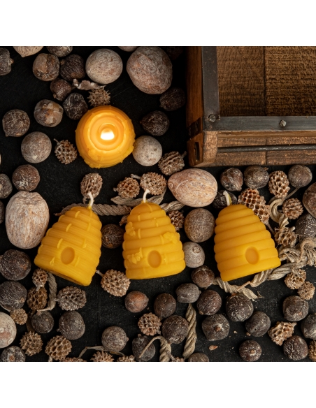 Natural Beeswax Candle - Bees Swarm, Knitted Hive