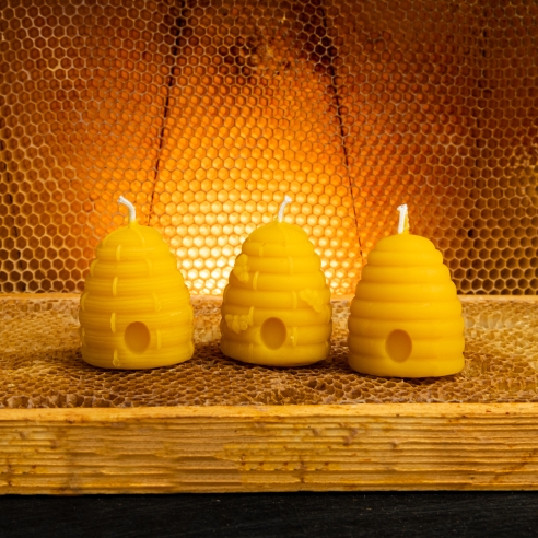 Natural Beeswax Candle - Swarm, Knitted Hive