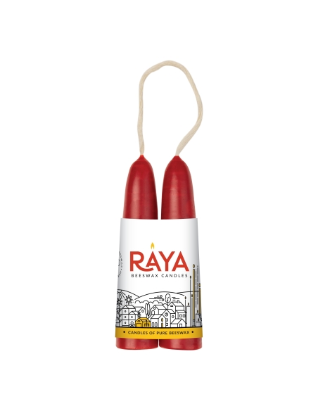 Classic taper candles of pure beeswax, red - 10 cm, 4"