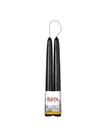 Classic taper candles of pure beeswax, black - 22 cm, 9"