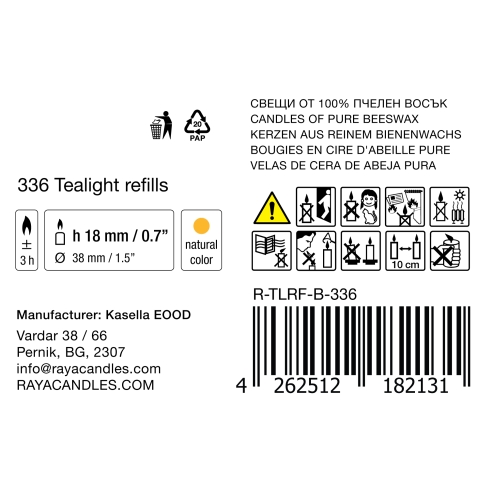 Natural Beeswax Tealight Candle - refills, 336pcs big box