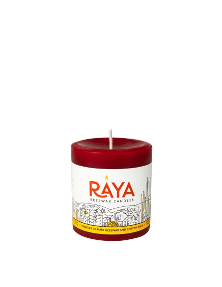 Round Pure Beeswax Pillar Candle, red - 3", 8 cm