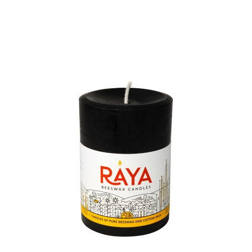 Round Pure Beeswax Pillar Candle, black - 4", 10 cm