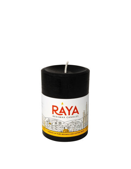 Round Pure Beeswax Pillar Candle, black - 4", 10 cm
