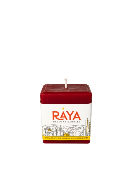 Square Pure Beeswax Pillar Candle, red - 3", 8 cm