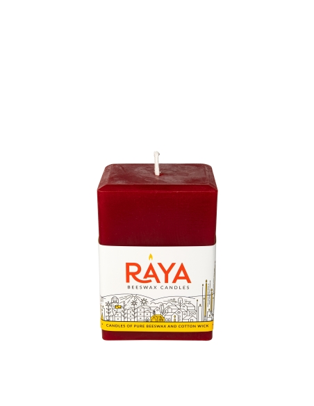 Square Pure Beeswax Pillar Candle, red - 4", 10 cm
