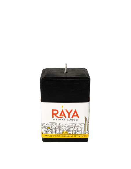 Square Pure Beeswax Pillar Candle, black- 4", 10 cm