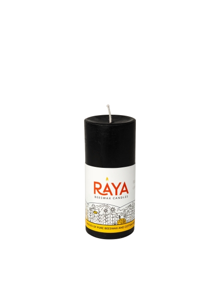 Small round pure beeswax pillar candle, black - 4", 10 cm