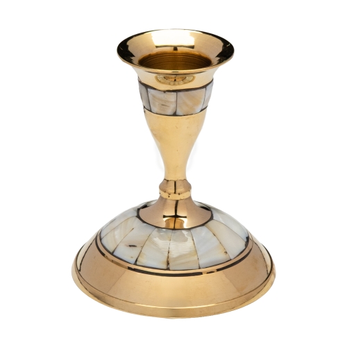 Gold-colored candlestick classic tapper candles, ornamented