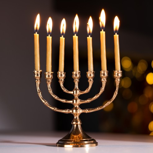 Natural Beeswax Hand-Dipped Hanukkah Candles - 15cm, 6"